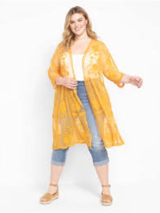 Lane Bryant Tops - Lane Bryant Yellow Sheer Embroidered Kimono